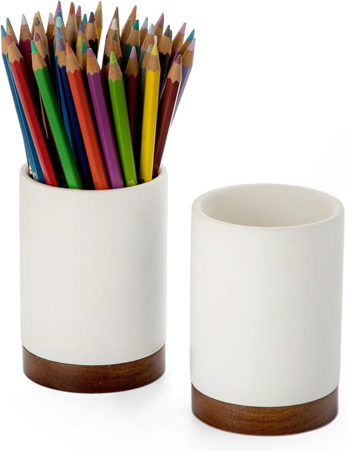 Ceramic Pen Holder for Desk, Pencil Cup, | Organizer and Makeup Brush Holder by Officepal