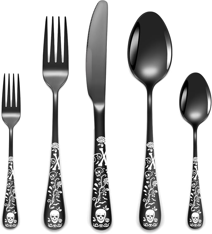 40-Piece Black Skull Silverware Set by Unknown