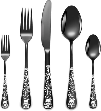 40-Piece Black Skull Silverware Set by Unknown