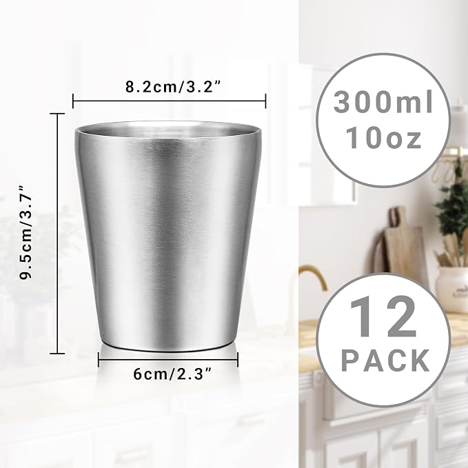 Metal Drinking Cups, 10 oz Insulated Tumbler, 12 Pack Double Wall Unbreakable - Image 2