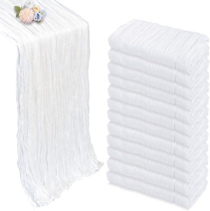 12 Pack White Cheesecloth Table Runner 35 x 120 Inch | Boho Gauze Cheese Cloth by Pepmily