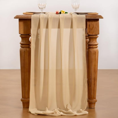 Champagne Chiffon Table Runner Summer Boho Wedding Birthday Party Decor | 10ft - Image 2