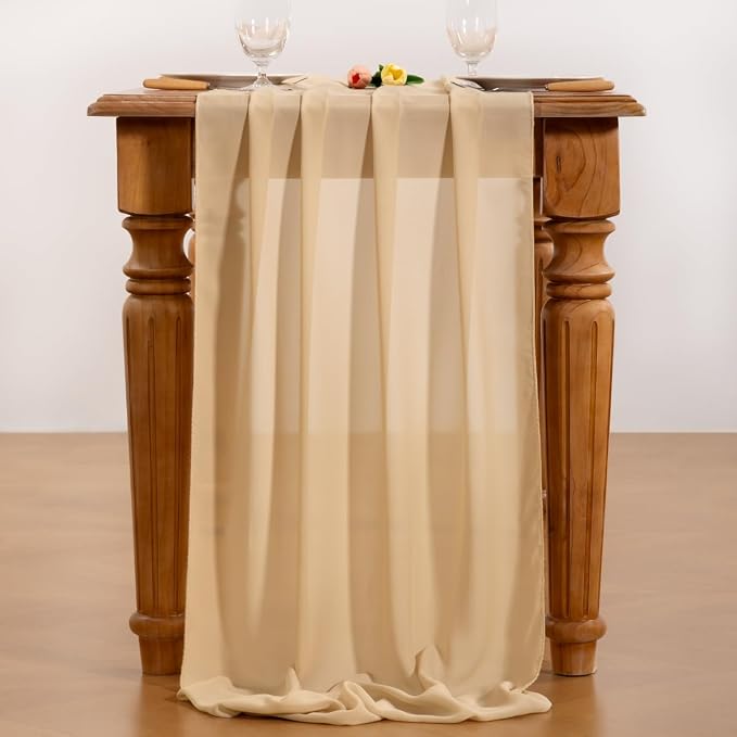 Champagne Chiffon Table Runner Summer Boho Wedding Birthday Party Decor | 10ft - Image 5