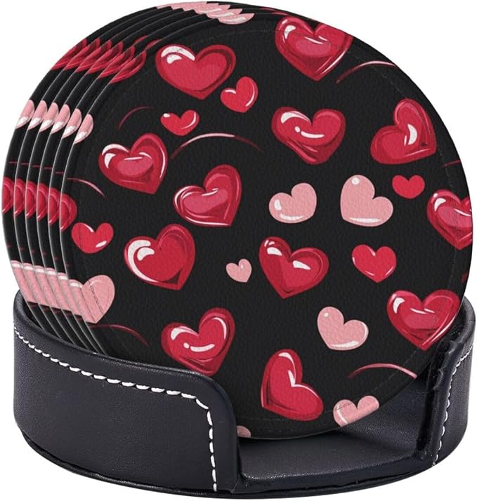Pink and Red Love Heart Leather Coasters Set of 6 - Image 9
