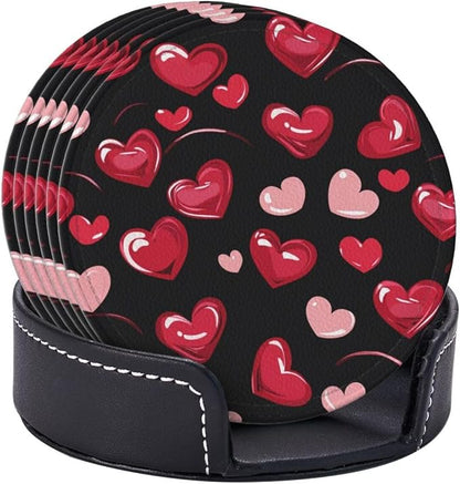 Pink and Red Love Heart Leather Coasters Set of 6 - Image 9