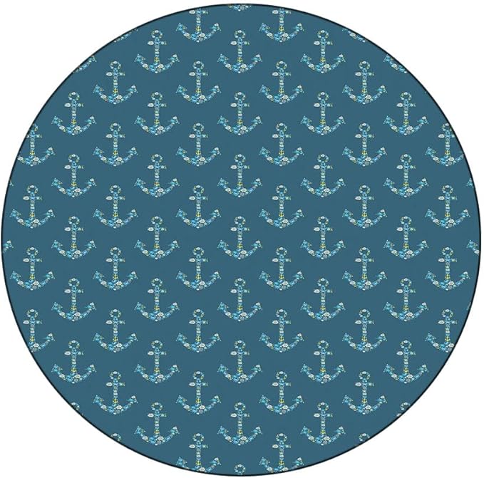 Small Round Tablecloth, Nautical Washable Polyester Table Cloth for, Anchors Maritime Theme Decor, Fit Round Tables 61inch Diameter, Holiday Party Home Kitchen Dining Table Decoration