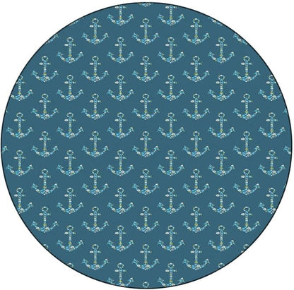 Elastic Tablecloth, Nautical Decorative Fabric Table Cover for, Anchors Maritime Theme Decor, Fit Round Tables 35inch Diameter, for Indoor Outdoor Fits, Petrol Blue Beige