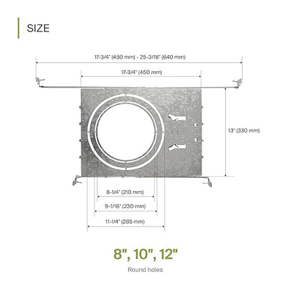 ASD New Construction Mounting Plate with Round Holes 8-10-12" - Adjustable LED Recessed Lighting Housing with Extendable Hanger Bars, Shallow Wafer Light Bracket, Mounting Kit with Notches, 6 Pack