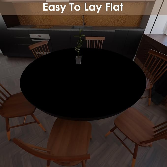 Leather Round Table Cover - 1.8mm Thick,Dia.35 Inch Waterproof & Easy to Clean Protects Table Surfaces Conceals Scratches & Flaws for Coffee Tables & Dining Tables(Black+Black Dia.35Inch)
