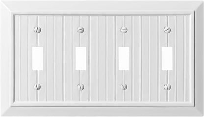 Beadboard Outlet Covers Wall Plates, Bamboo Fiber Light Switch Covers, Natural Material Electric Receptacle Decorative Switch Plate Outlet Cover (Pure White, 4 Gang Toggle 1 Pack)