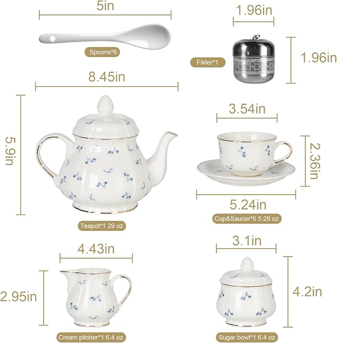 Sweejar 23 Pcs Floral Tea Sets - Image 3
