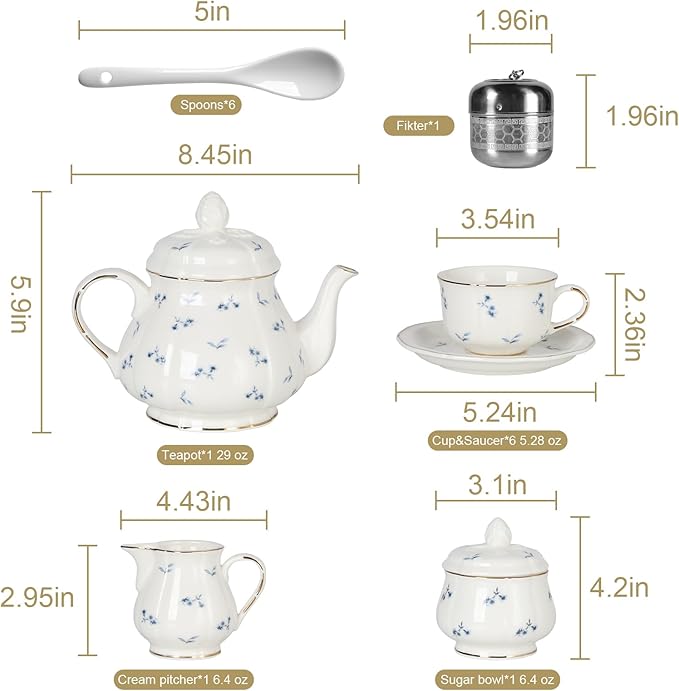 Sweejar 23 Pcs Floral Tea Sets - Image 3