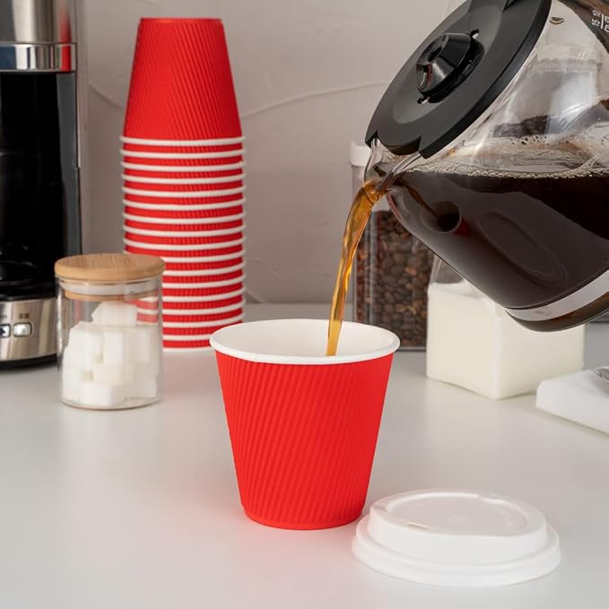 Restaurantware Ripple Wall Coffee Cups 500 Count 8 Ounce Insulated Red Paper - Image 7