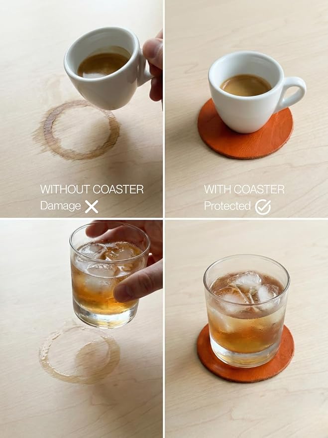 Real Natural Grain Leather Coasters – Durable Non-Slip Distressed Design - Image 3