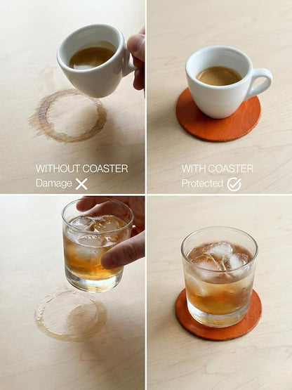 Real Natural Grain Leather Coasters – Durable Non-Slip Distressed Design - Image 3
