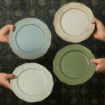 salad plates set of 4, 10.5 inch Reactive Glaze Stoneware Dinner Dish Set for Dessert, Salad, Appetizer, platos de ceramica Dishwasher & Oven Safe, Scratch Resistant-4 Colors