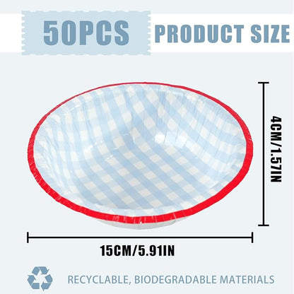 50 Pcs Small Paper Bowls, 8 oz Disposable Gingham Bowls, Soak Proof, Cut Proof - Image 2