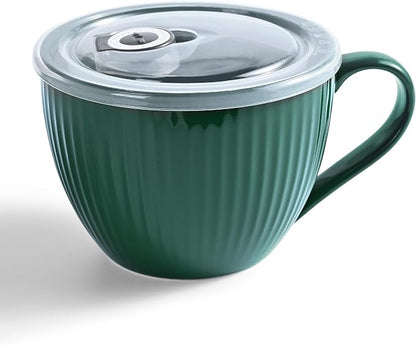24oz Soup Mug with Handle & Lid, Microwave Soup Bowl/Cup, Forest Green | by Hoilse