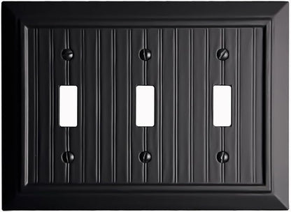 Beadboard Outlet Covers Wall Plates, Bamboo Fiber Light Switch Covers, Natural Material Electric Receptacle Decorative Switch Plate Outlet Cover Matte Black (3 Gang Toggle 1 Pack)