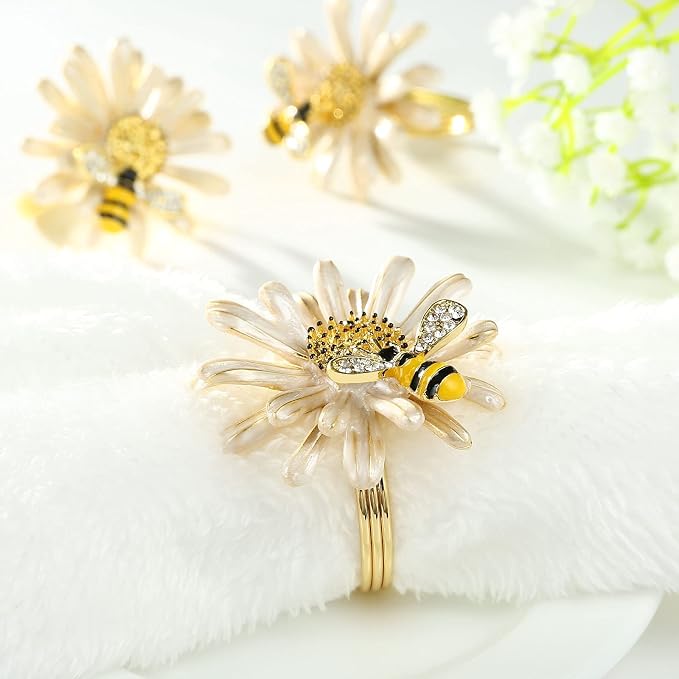 Kesote Daisy Flower Napkin Rings Set of 6, Bee Floral Style | Bee Party - Image 6