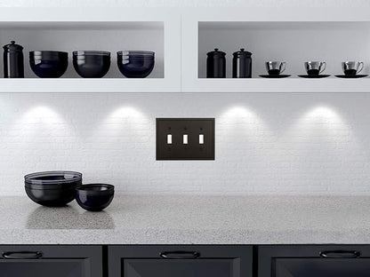 Modern Edge Decorative Wall Plate Switch Plate Outlet Cover, Durable Solid Zinc Alloy (Triple Toggle, Matte Black)