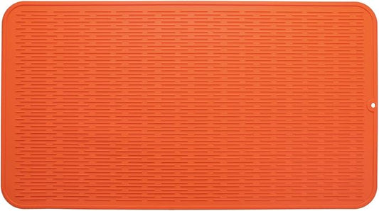 Silicone Dish Drying Mat for Multiple Usage,Easy clean,Eco-friendly,Heat-resistant Silicone Mat for Kitchen Counter or Sink,Refrigerator or Drawer Liner Orange 4XL 32 inches x 18 inches