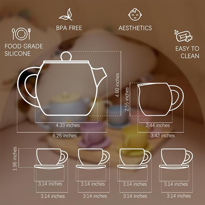 Mitico Silicone Tea Set for Toddlers 12M+, Montessori Pretend Play Tea Party - Image 3