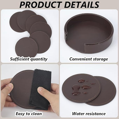 6PCS PU Leather Coasters for Table Protection 4 Inch Round Drink Cup Holders - Image 5
