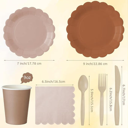 Yaomiao 175 Pcs Brown Paper Plates Boho Disposable Dinnerware Sets - Image 2
