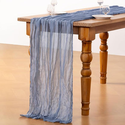 DeZerlor Dusty Blue Cheesecloth Table Runners 6 Pack Summer Boho Runners | - Image 5