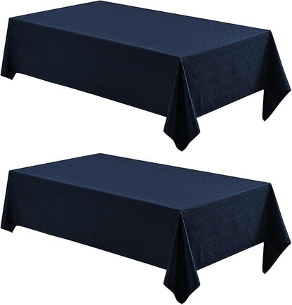 2 Pack Rectangle Tablecloth, 52x70 inch, Water Resistant Wrinkle Free Linen Textured Table Cloth Washable, Decorative Fabric Table Cover for Dining, Party and Camping, Navy Blue