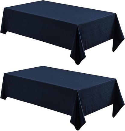 2 Pack Rectangle Tablecloth, 60x104 inch, Water Resistant Wrinkle Free Linen Textured Table Cloth Washable, Decorative Fabric Table Cover for Dining, Party and Camping, Navy Blue