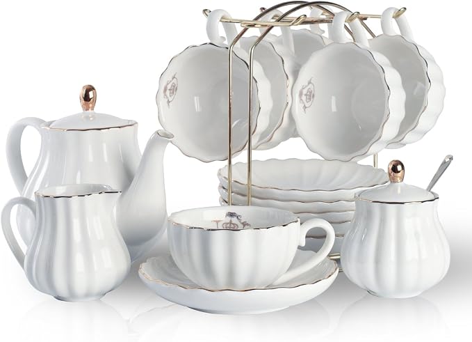 Porcelain Tea Sets British Royal Series, 8 OZ Cups& Saucer Service by Sweejarco1949