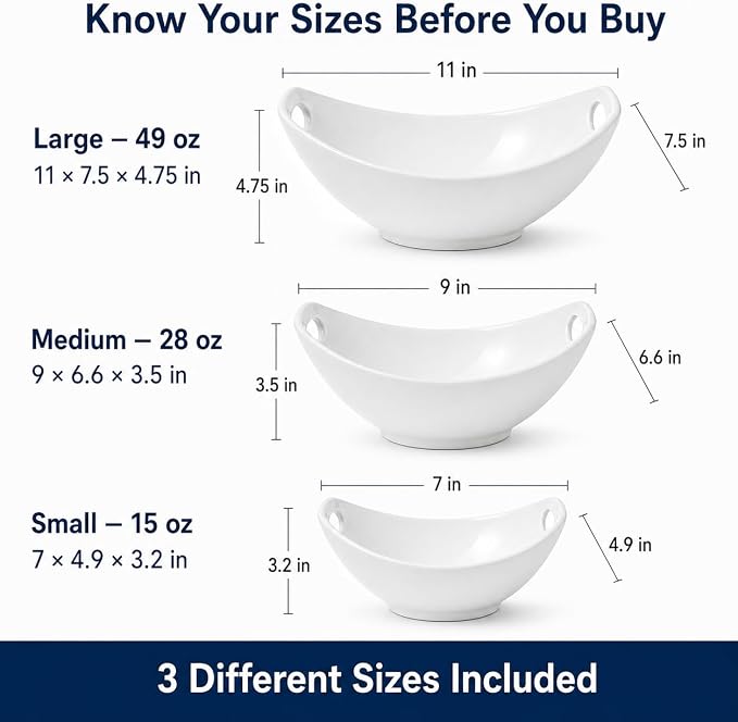 Ceramic Serving Bowls with Handles, Large Salad Bowl Set - Image 2
