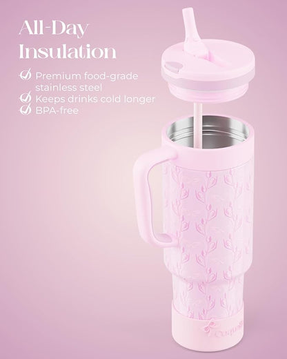 40 oz Insulated Tumbler with Handle and Push-Button Straw Lid, Stainless Steel - Image 4
