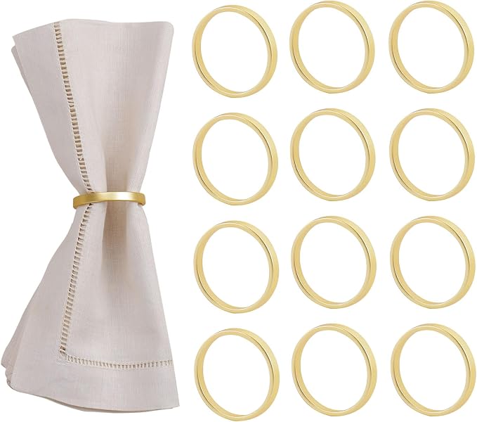 Cuff Brushed Gold Circle Napkin Rings Set of 12, Simple Modernist Napkin Ring by wonlex