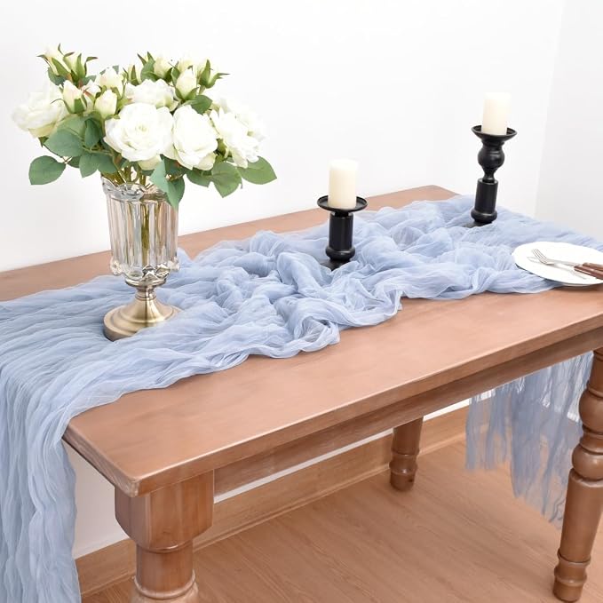 Blue Cheesecloth Table Runner Cheese Cloth Wedding Birthday Party Decor | 10Ft - Image 4