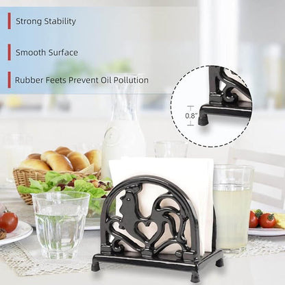 Vintage Metal Napkin Holder, Heavy Cast Iron Napkin Holder Organizer for Kitchen Restaurant Home Décor, Black