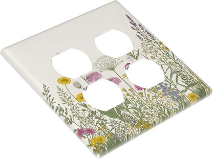 Light Switch Cover Wildflower Botanical Plant Herbs Flower 2 Gang Decorative SwitchPlates Double Duplex Wall Plates Switch Plates and Outlet Covers for Bathroom Livingroom Decor