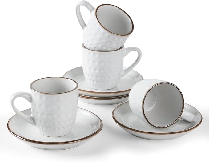 famiware 3oz Espresso Cups and Saucers, Stoneware Demitasse Cup by Famiware