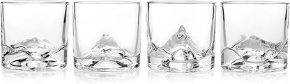 LIITON The Peaks Heavy Crystal Whiskey Glasses Gift Set of 4, Thick Freezable Bourbon Glass 1lb Each, Premium Whiskey Gifts for Men, Frozen Crystal Chills Cocktails, 10 oz