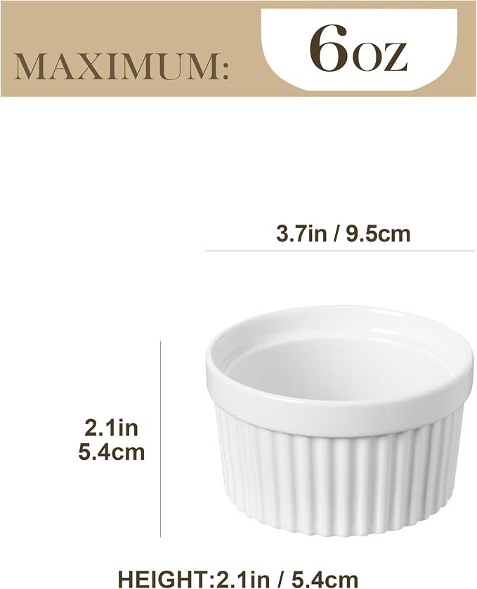 MALACASA Ramekins 6 oz Oven Safe, Porcelain Creme Brulee Ramekins Pudding - Image 2
