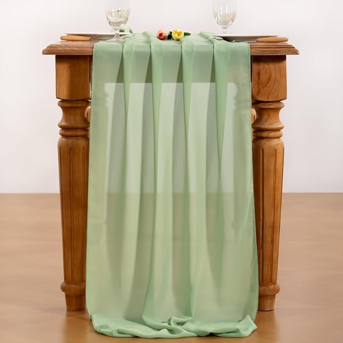 Sage Green Chiffon Table Runner Summer Boho Wedding Birthday Party Decor | 10ft - Image 5
