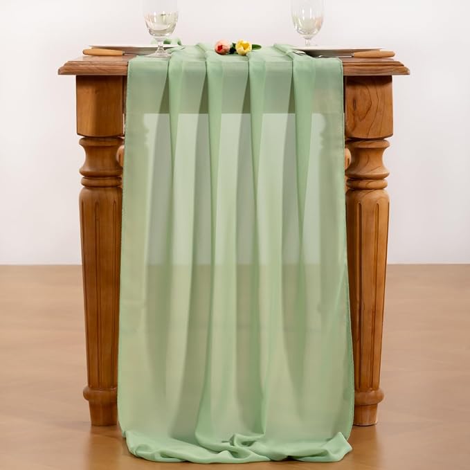 Sage Green Chiffon Table Runner Summer Boho Wedding Birthday Party Decor | 10ft - Image 5