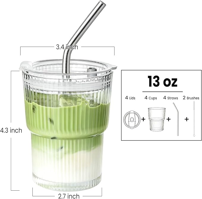 TUZAZO 13 Oz Ribbed Glass Coffee Tumblers - Image 2