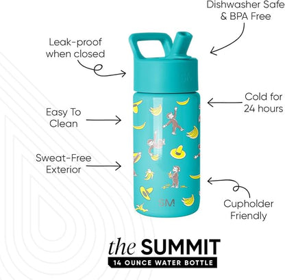 Simple Modern Curious George Kids Water Bottle & Toddler Cup | 14oz | Insulated - Image 2
