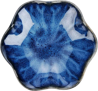 Lotus Leaf Shape Decorative Ring Tray, Small Key Bowl, Ceramic Trinket Tray Jewelry Dish Organizing Necklace Earrings, Home Decoration for Mom Best Friend Sister, Blue.