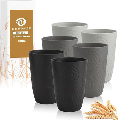 Wheat Straw Cups 6 PCS - 16 OZ Drinking Glasses by BUSOKIP