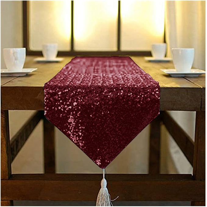 ShinyBeauty Sequin Table Runner Burgundy 12 by 108 Inch Wine Sparkle Sequence by ShinyBeauty