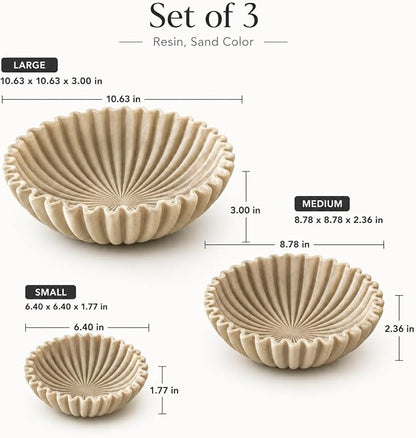 Decorative Bowl Set of 3, Fluted Resin Bowls - Image 2